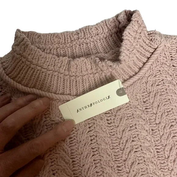 Final Price NWT Anthropologie Marci Dip dyed Cable knit Sweater pink/cr Ombre S - Picture 9 of 11